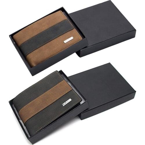 Men Fashion Trifold Multi-function Mini Short Wallet Korean PU Leather Multi-slots Money Purse Male Business Hit Color Card Bags