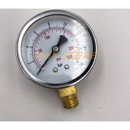60mm 0-230psi 0-16bar 1/4"BSP Male Threaded Black Round Case Air Compressor Pressure Gauge