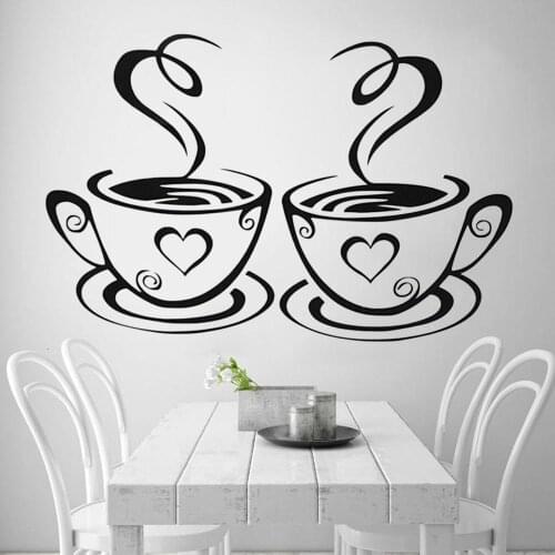 Wall Stickers Of Coffee Cups Kitchen Tea Vinyl Decal Art Restaurant Pub Decor Love Removable Decal For Wall Decoration HY634