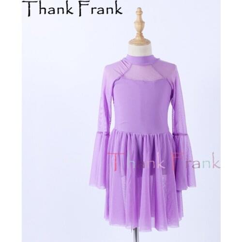 New Violet Lyrical Dress Girls Long Sleeve Ballet Leotard Dresses Women Mesh Ballerina Costume Adult Stage Dance Costumes C696