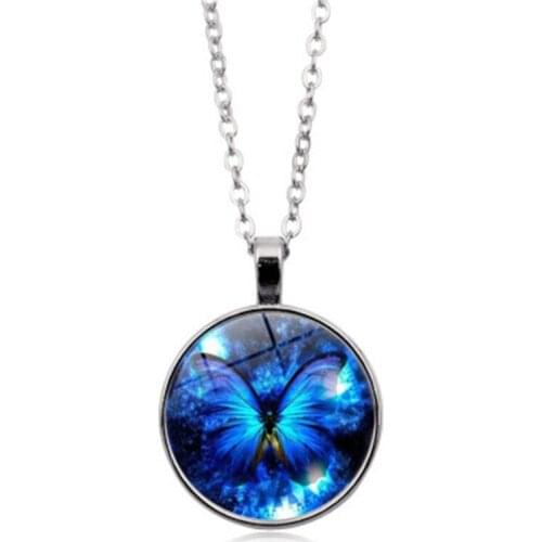 New Blue Butterfly Pendant Necklace for Women Vintage Wedding Necklace Jewelry Accessories