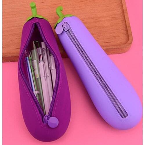 Creative Eggplant Pea Shape Silicone Pen Bag Pencil Pouch School Stationery Case Pen Bag Pencil Pouch School Stationery Case