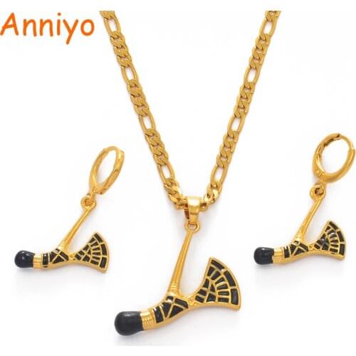 Anniyo (Black/Green/Blue)Papua New Guinea Ax Enamel Pendant Necklaces Earrings for Women Traditional PNG Axe Jewelry set #013616