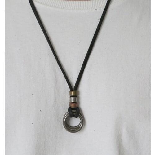 Genuine Leather Male Necklace 2021 High Quality Handmade Cowhide Men Pendent Retro Charming Jewelry Resizable