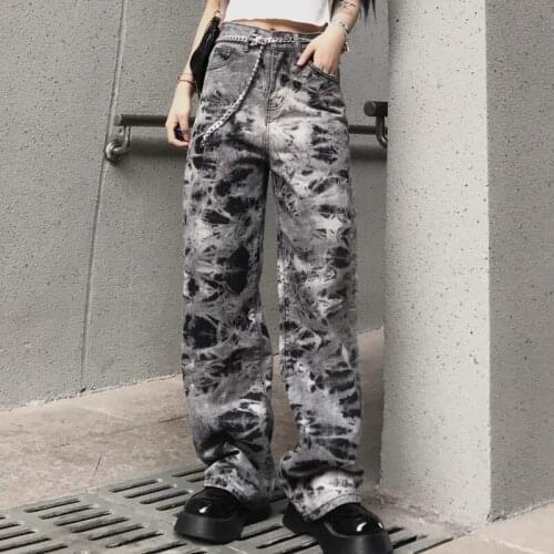 Couple Style Hip-hop Wide-leg Jeans Are Popular In All Seasons Loose Drape Wide-leg Tie-dye Straight-leg Pants Casual Jeans 5XL