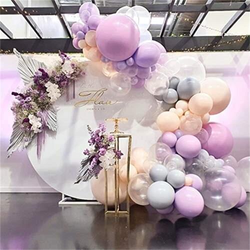 Pastel Balloon Arch Garland Kit 120pcs Purple,Gray,Clear Latex Balloons for Baby Showers,Birthday Party Wedding Decor