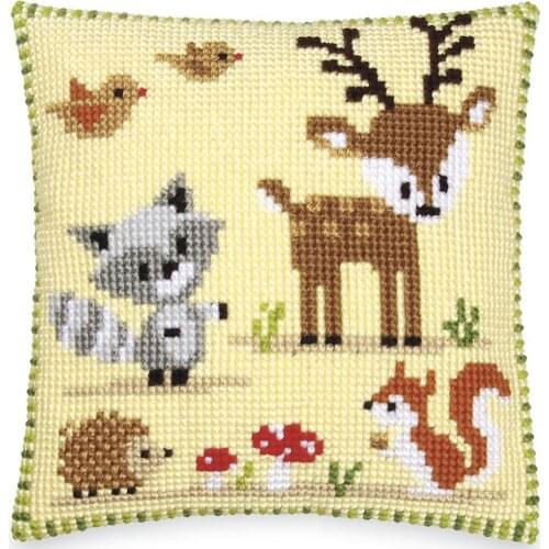DIY Cross Stitch Cushion Front Cartoon Deer Needlepoint Kits Printed Canvas Chunky Yarn Cross-stitch Pillow Case Arts & Crafts