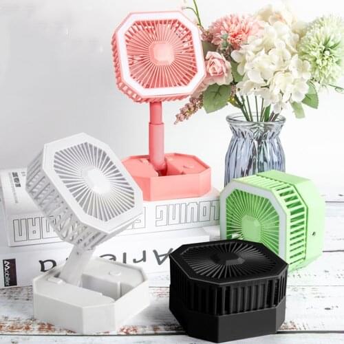 Portable Fan Mini Folding Telescopic USB Rechargeable With Fill Light Touch Fan Home Office Desktop Silent Square Cooler Cooling