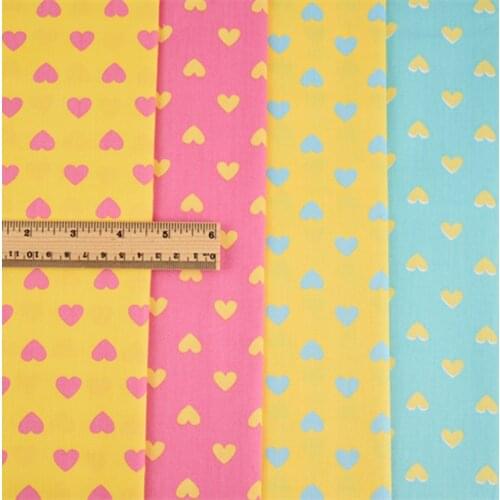 4pcs/Set Bed Linen Fabric For Patchwork Baby Kids Dress With Hearts Pillow Case Quilting Cover Cotton Tissue Printed Blue Yellow
