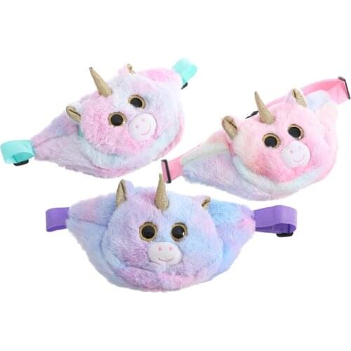 3D Cartoon Plushie Unicorn Waist Bag Fanny Pack Kids Plush Toy Bumbag Girls Casual Shoulder Belt Bag Travel Coin Pouch Chest Bag