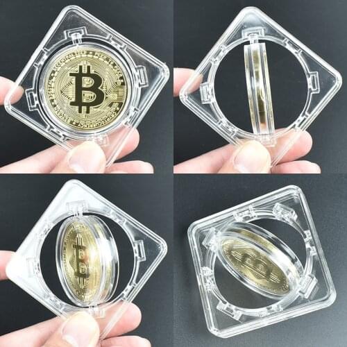 Gold Plated Bitcoin Bit Coin with Spin Case Litecoin Ripple Commemoration Metal Coin