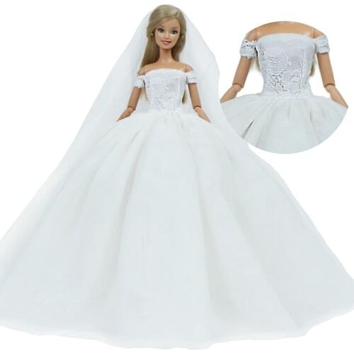 Luxury High Quality Doll Dress for Barbie Doll Dancing Party Bride Wear White Gown + Lace Veil Clothes 12'' Doll Accessories Toy