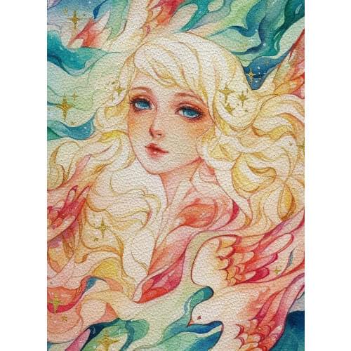 Hand-painted Beautiful Girl Printing Lychee Pattern Leather Custom Decoration 22*30CM A4