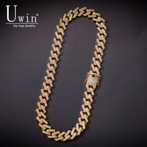 Uwin 14mm Prong Cuban Link Iced Cubic Zirconia Necklaces Hiphop Chain Jewelry For Men Drop Shipping