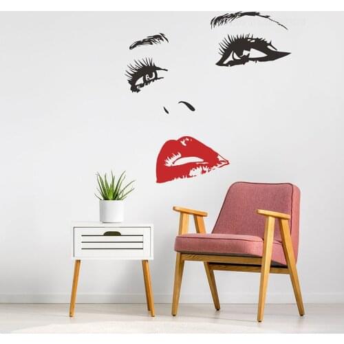 Sexy Lips Woman Face Wall Vinyl Sticker Beauty Art Salon Girl Happy Woman Face Eye Window Decal Pretty Removable Art Deco LL797