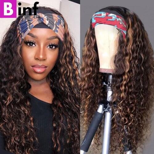 Water Wave Headband Wig Human Hair Highlight Wig For Black Women P4/27 P4/30 Ombre Color Brazilian Human Hair Wigs Remy Hair