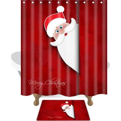 Bath Cutrain 3D Printing Christmas presents Santa Claus SPA Waterproof Shower Curtain Decor Decorations Bathroom set mats