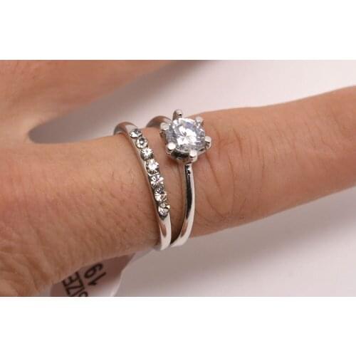 Yingwu Luxury Couple Crystal Rhinestone Silver Ring Set Jewelry Women Zirconia Engagement Wedding Ring Jewelry