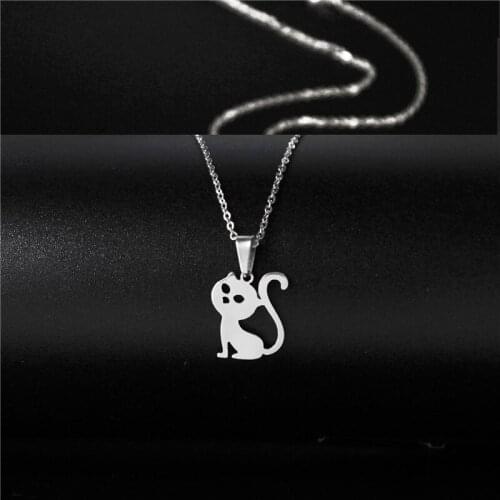 Stainless Steel Minimalist Jewelry Hollowout Sexy Cat Cute Cat Pendant Choker Female Jewelry