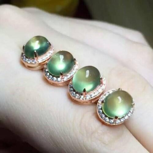 Natural prehnite stone stud earrings S925 silver natural gemstone earrings round for girl womens Office Earrings jewelry