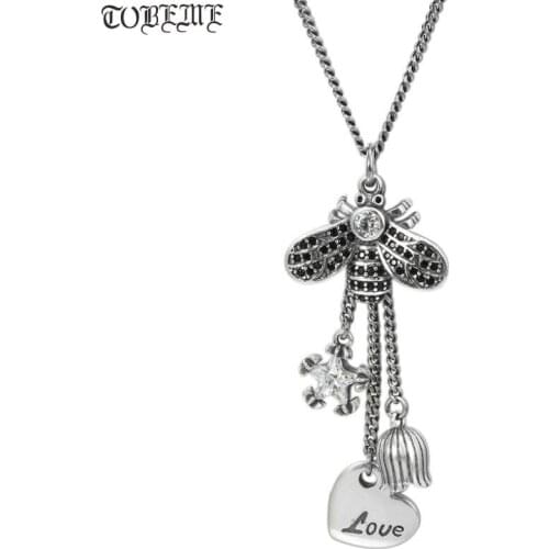 100% 925 Silver Bee Pendant Necklace 925 Sterling Women Necklace Flower Heart-shape Pendant Ladys Necklace