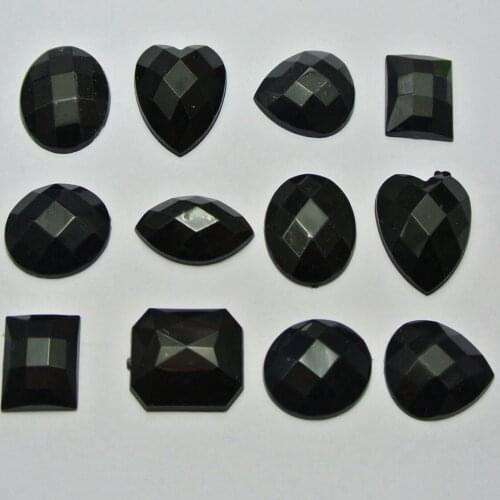 100 Black Color Assorted Shape Flatback Acrylic Rhinestone Gems No Hole