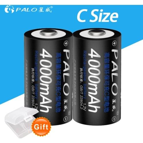 2PCS PALO C Size Rechargeable Battery 4000mAh NI-MH 1.2V 4000 mah C Rechargeable batteries NIMH Recharge Bateria Size C