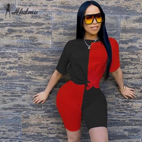 2020 Hot Soft Energy Patchwork Tracksuits Outfits Casual Young Short Sleeve Group Short Pants Slim Elastic Women 2 Piece Set