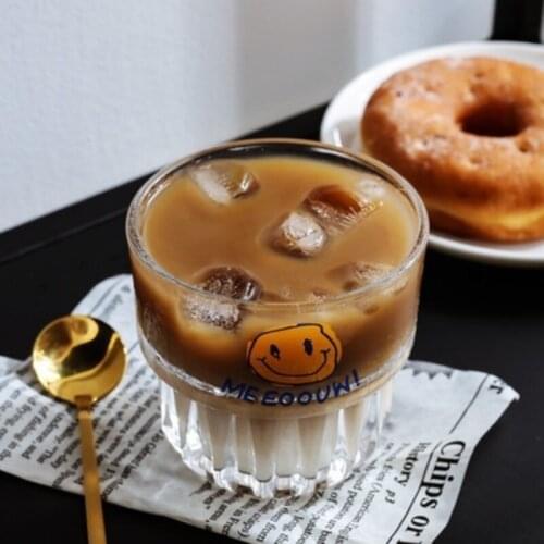 258ml 330ml Ins Ice Coffe Cup Milk Tea Cup Glass Can Be Superimposed Water Cup Cola Juice Cup Smile Face Cute Cup Drinkware