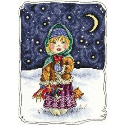 3TH Lovely Counted Cross Stitch Kit Russian Christmas Eve Girl Child and The Cat in Snowy Day Winter night M630