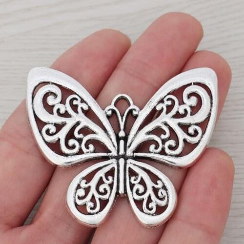 5 x Tibetan Silver Large Butterfly Charms Pendants Fit Necklace Jewelry Making Findings 56x49mm