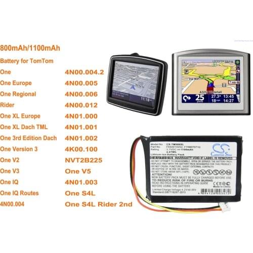 Cameron Sino 1100mAh Battery F650010252 for TomTom NVT2B225, One Regional, S4L, V2, V3, V5, XL Dach TML, XL Europe, Rider