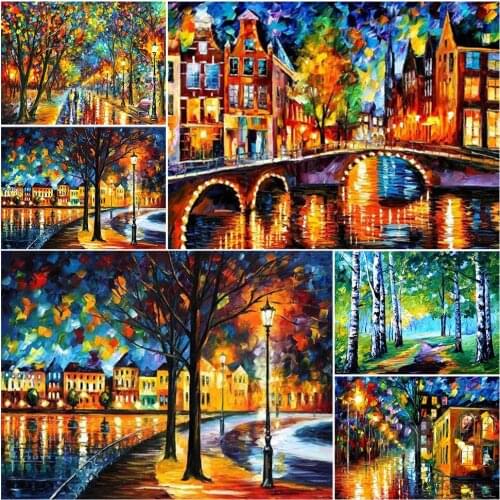 5D DIY Diamond Art Paintings Street Landscape Full Drill Mosaic Embroidery Cross Stitch Kits Rhinestone Picture Home Decor Gift