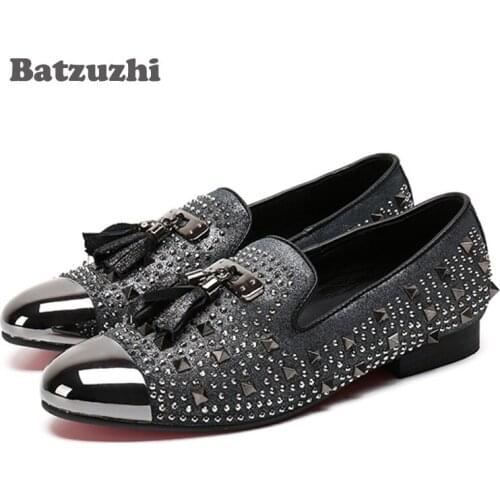 Brand New Men Loafers Sliver Toe Crystal Rhinestone Men Leather Dress Shoes Men Wedding Dress Shoes Mens Flats, Big Size US46