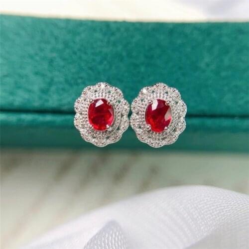 CxsJeremy 18k White Gold Stud Earrings Natural Ruby Gemstone 0.4ct Palace Vintage Diamond Earrings Fine Jewelry For Women