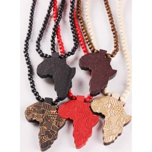 Wooden pendant necklace good wood Africa map necklace hip hop necklace for men and women