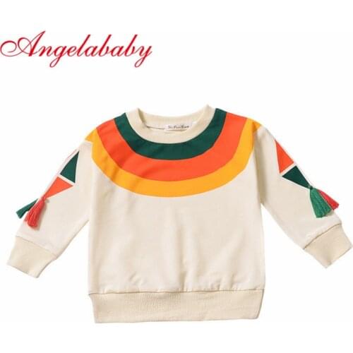 Toddler kids baby girls clothing long sleeve outwear sweaters warm cute autumn colorful tops boys rainbow tassel shirt