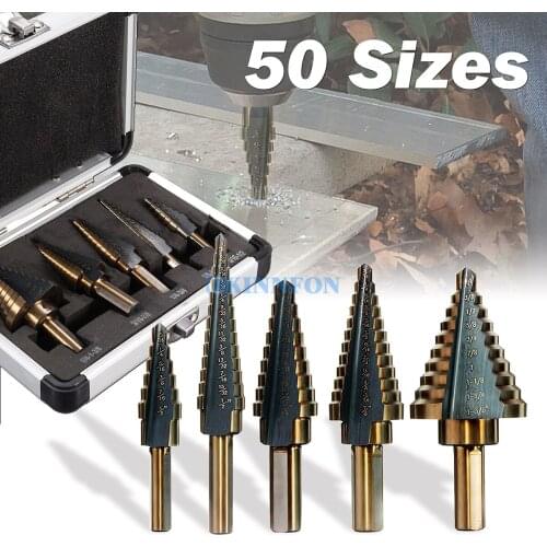 DHL 50Set 5 Pieces HSS Cobalt Multiple Hole 50 Sizes Step Drill Bit Set + Aluminum Case NEW