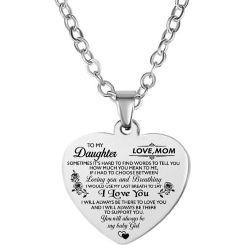 To My Daughter Son Wife Girl Mom Necklace Love Heart Letter Pendants Necklaces Stainless Steel Jewelry Gifts For Family