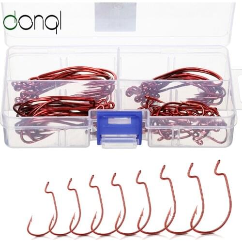 DONQL 60pcs/ Set Mixed Size Wide Crank Fishing Hooks Offset Fishhook 5/0#-4# Barbed Carp Fishing Hook For Soft Worm Lure