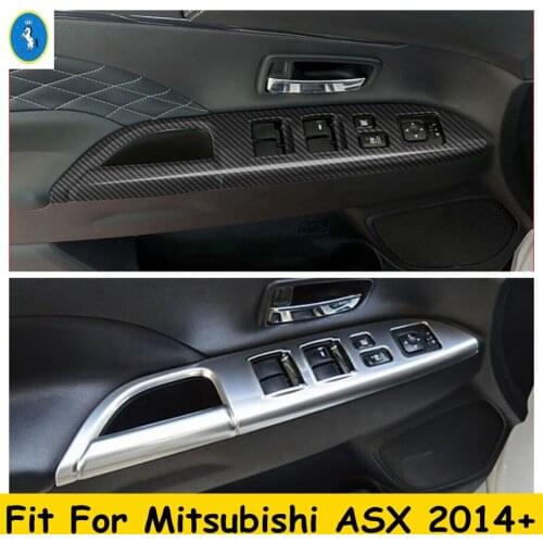 Door Armrest Handle Holder Window Lift Switch Button Panel Carbon Fiber Look / Matte Cover Trim For Mitsubishi ASX 2014 - 2021