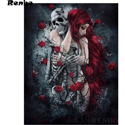 Home Decorative Diy Diamond Painting Skull girl Woman Cross Stitch Horror Halloween Needlework Full Square 5D Diamond Embroidery