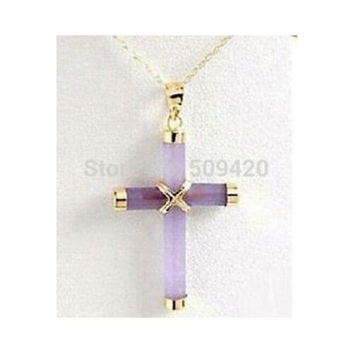 Exquisite Purple/yellow/white Natural jade Cross Pendant & Necklace