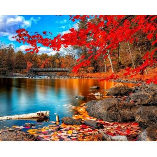 Painting By Numbers DIY Dropshipping 50x65 60x75cm Water Shadow Red Maple Scenery Handmade Gift For Adult Unique Gift Home Decor