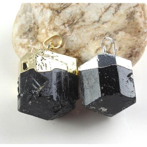 KFT Natural Black Tourmaline Irregular Shape Reiki Chakra Healing Energy Raw Stone Pendant Jewelry For Women Men Gift