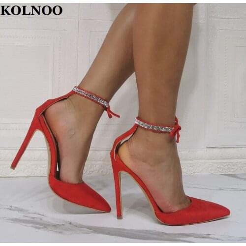Kolnoo Handmade Real Photos Ladies High Heels Sandals Crystals Lace-up Ankel Strap Party Prom Fashion Evening Summer Daily Shoes