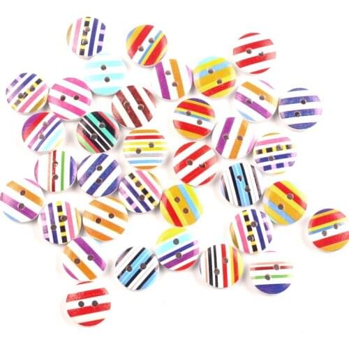 LF 100Pcs Mixed Round Stripe Wooden Sewing Buttons For Clothes Needlework Scrapbooking Crafts Decorative Diy Accessories