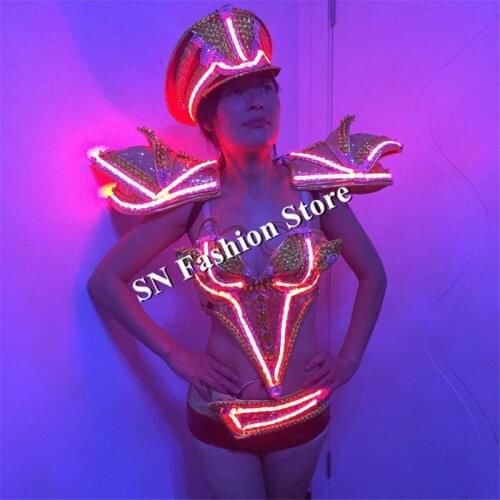 MD3 Lady Cosplay ballroom dance led costumes led bra dress singer dj wears party bar stage sexy costumes led vest shoulder pant