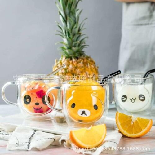 Cartoon Glass Bear Cup Chai Dog Cup Heat-resistant coffee cup Transparent creative water cup
