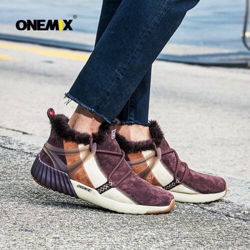 ONEMIX New Winter Mens Running Shoes Boots for Women Warm Wool Waterproof Leather Outdoor Sneakers Adult Ankle Snow Boots